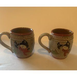 Snowman Coffee Mug Cocoa Tea Mug Winter Christmas Holiday Ceramic Country Two
